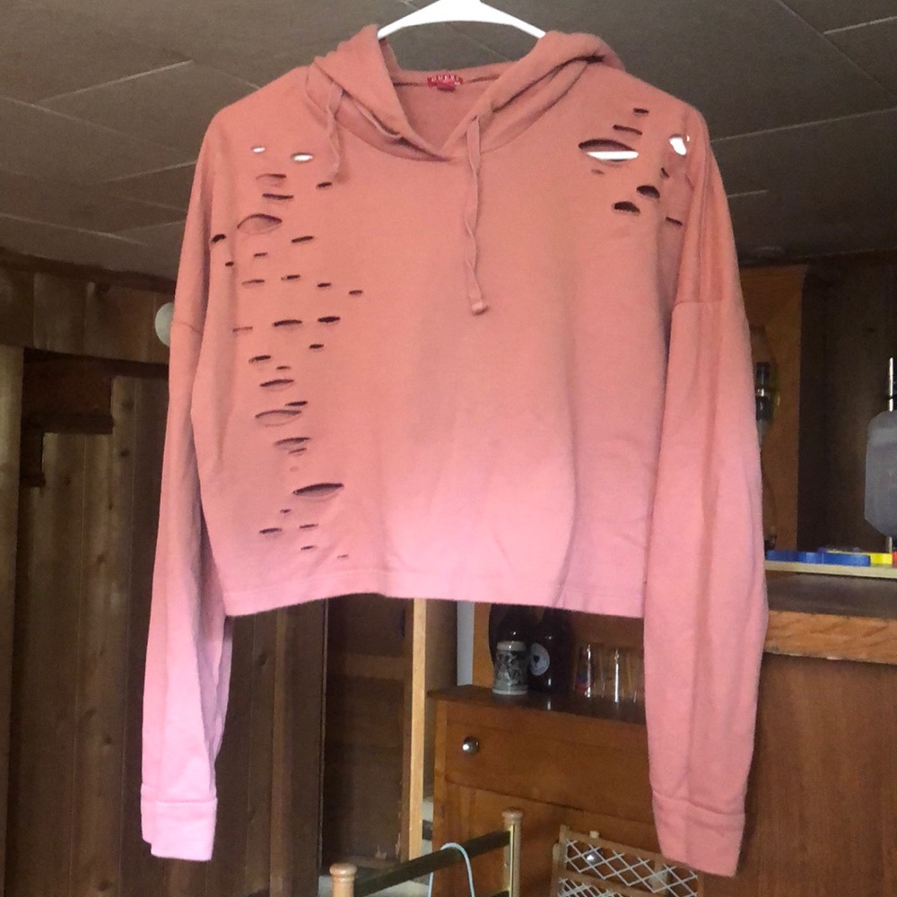 Pink Cropped Guess Hoodie